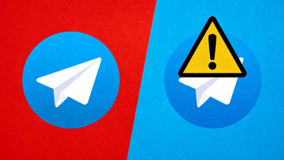 对比图：左侧为官方Telegram蓝色纸飞机图标，右侧为带有红色警告标志的非官方山寨图标