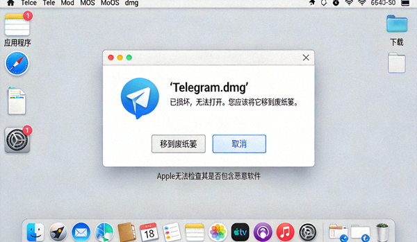 macOS系统打开Telegram.dmg文件时的安全验证提示截图