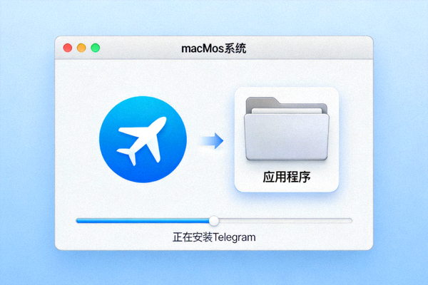 macOS系统将Telegram应用图标拖拽至应用程序文件夹的安装界面截图