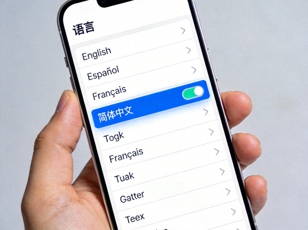 Telegram语言选择列表截图，列表中简体中文选项被蓝色高亮框选中，旁边有下载进度条