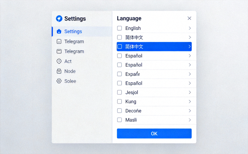 Telegram桌面版语言设置菜单中选中简体中文选项的详细界面截图